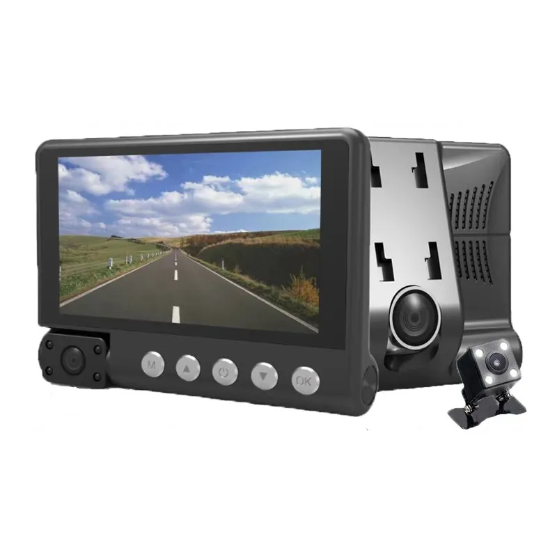 4 In Touch Screen Auto Video Recorder Dash Cam Doos Ips 1080P Hd Auto Spiegel Recorder Dvr 3 Lens dash Camera 'S Camcorder