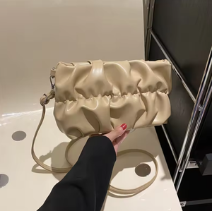 กระเป๋าสะพายข้างดีไซน์จีบแบบใหม่ กระเป๋าสะพายหนัง PU คุณภาพสูง กระเป๋าโท้ทผู้หญิงสีพื้นน่ารัก - Product Image 5