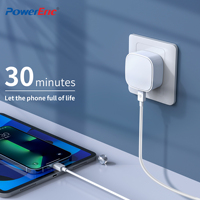 Cargador con Enchufe UK de 20W, Mini Adaptador de Corriente, Cargador USB Tipo-C y Tipo-A PD 3.0 de Carga Rápida para Teléfono Móvil y Auriculares