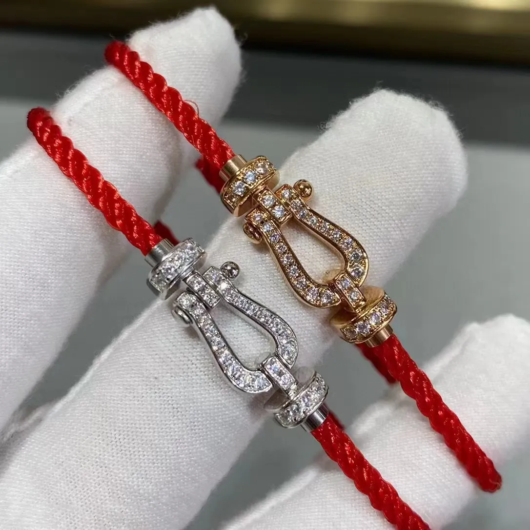 High quality 18k gold plated full diamond fredd horseshoe buckle bracelet in small size with red string diamond fashion jewelry