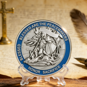 Moneda Conmemorativa Personalizada con Tema de Paz, Aleación de Zinc, Acabado Plateado Electroplacado, Esmalte Azul, Coleccionable de Alto Valor - Product Image 2