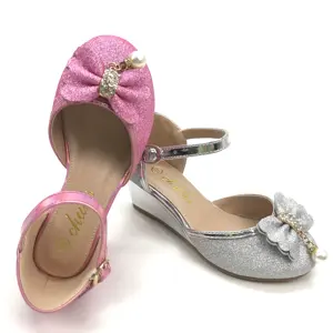 Kids Princess Dress Shoes Shining Shoe Fashion Children Princess Sandals Crystal Shoes with Little Wedge 2022 New Daily PU Girls