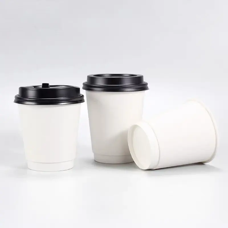 Cangkir kertas dinding ganda Biodegradable kualitas bagus dengan tutup untuk minuman panas