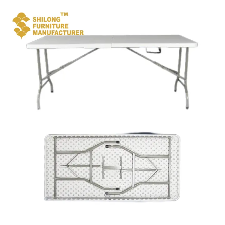 SL-ZDZ-C003 โต๊ะพับ HDPE สีขาวพร้อมกลางแจ้ง 6 ฟุตปรับความสูงได้แบบพกพาพร้อมล็อคอย่างปลอดภัยสําหรับกิจกรรมและงานปาร์ตี้