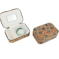 Boîte à bijoux en liège avec miroir, motif floral imprimé, en bois doux, étui de rangement de voyage pour bijoux, organisateur de bijoux portable avec logo personnalisé