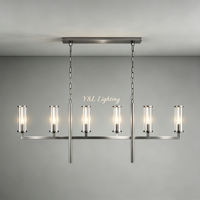 Suspension linéaire pour îlot de cuisine, cadre en laiton antique, abat-jour en verre cylindrique transparent, 6 lumières, lampe suspendue à bougies, éclairage LED