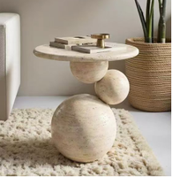 Table basse moderne en travertin naturel Wabi Sabi, base sphérique empilée, facile à nettoyer, meubles pour la maison, salon, chambre, hôtel