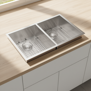 Lavello da Cucina Sottopiano a Doppia Vasca in Acciaio Inossidabile 33x19 con Divisione 50/50, Vasca Profonda 9 Pollici, Finitura Spazzolata, Facile da Pulire - Product Image 2