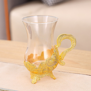 Décoration de maison tasse à thé arabe dorée de luxe pour fête de mariage ensemble de tasses à café en verre turc avec support en métal - Product Image 3