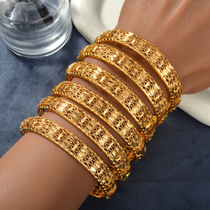 Brazalete de Joyería de Moda Dubai Etíope, Hueco, Chapado en Oro de 18K, Color de Moda, para Mujer, Aniversario - Product Image 1