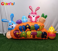 Décoration de jardin gonflable pour l'extérieur, motif Pâques : carotte, lapin, poussin, œuf et panneau 'Joyeux Pâques'
