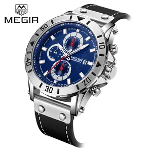MEGIR 2081 homme Quartz Sport Montre Bracelet En Cuir Avec Affichage De La Date de Remise En Forme Montre Chronographe