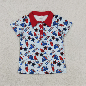 RTS - Camisetas azules con estampado de botones del 4 de julio y gorros de paleta para bebés y niños - Product Image 5