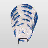 Assiettes en mélamine Art Blue Edge, motif créatif en peinture à l'encre, vaisselle incassable pour les fêtes et le service quotidien des repas