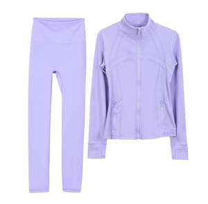 Conjunto Deportivo Lulu Original con Chaqueta de Cuello Alto y Pantalones Largos de Nueve Puntos, para Yoga, Mujer, Spandex, Alta Elasticidad, Fitness, Running - Product Image 4