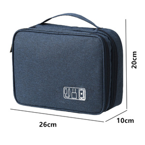 Organisateur numérique en cuir à trois couches pour câbles, batteries externes, disques durs ; Sac de rangement portable antichoc moderne et minimaliste - Product Image 5