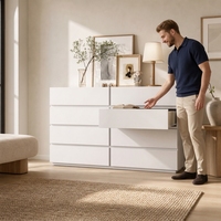 Commode contemporaine européenne à 8 tiroirs en bois aggloméré, gain de place, sans poignées, écologique, pour chambre d'hôpital