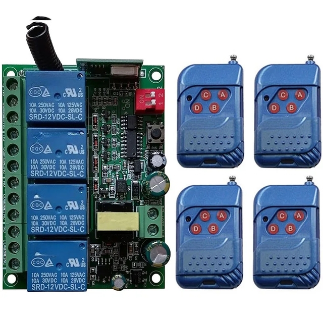 Universal AC110V 220V 230V 10A Relay 4CH 4 CH Wireless RF Remote Control Switch Transmitter+Receiver Module,315 / 433 MHz...