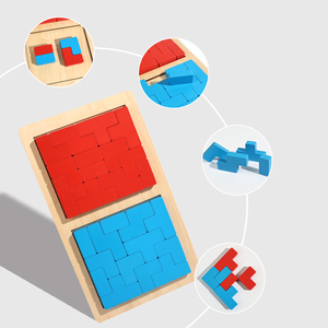 Gioco da Tavolo in Legno <span class=keywords><strong>Tetris</strong></span> Rosso e Blu per Due Giocatori, Giocattolo Puzzle di Logica Spaziale per Bambini 3+ Montessori Competitivo - Product Image 3