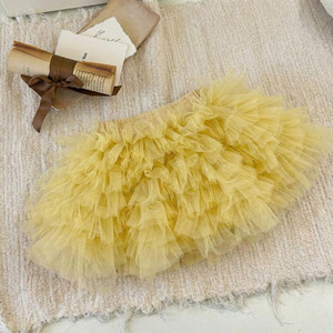 Baby Girl Knitted Camisole Mesh Tutu Two Piece Set Breathable Summer Outfit Yellow Floral Design - Product Image 3