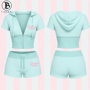 <span class=keywords><strong>Conjunto</strong></span> Deportivo para <span class=keywords><strong>Mujer</strong></span>, con Logotipo Personalizado, Top Corto con Capucha, Chaqueta de Manga Corta, Pantalones Cortos con Cordón, Ropa Deportiva, <span class=keywords><strong>Conjunto</strong></span> de Ropa Activa para <span class=keywords><strong>Mujer</strong></span> - Product Image 1