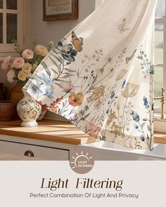 Rideaux de cuisine floraux vintage, rideaux courts pour fenêtre de cuisine, draperies de café printanières, passe-tringle pour fenêtres, filtrant la lumière, 2 panneaux - Product Image 4