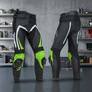 Pantalon de moto personnalisé vert avec genouillères et Protections de course - Product Image 2