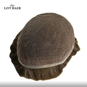 Prothèse capillaire pour homme en cheveux humains Remy indiens lisses, avec base complète 8x10 pouces et dentelle française, à nœuds simples - Product Image 1