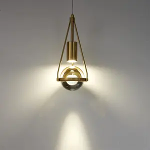 モダンで豪華なシングルヘッド小さなシャンデリアクリエイティブタンポポクリスタル銅、レストランバーの寝室用LED光源付き