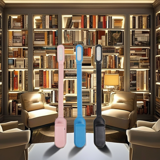 USB Rechargeable Foldable Mini LED Book Night Lamp 3 Brightness Adjustable Clip-On Study Reading Light White/Blue Dimmable