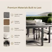 Ensemble de salle à manger de luxe en aluminium, table et chaises imperméables, ensemble de table et de chaises pour hôtel, mobilier de patio pour villa, mobilier d'extérieur