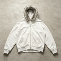 Sudadera con capucha y cremallera para hombre OUNA, negra, con capucha de piel, forro polar grueso, ropa de abrigo de invierno, estilo vintage Y2K, logotipo personalizado