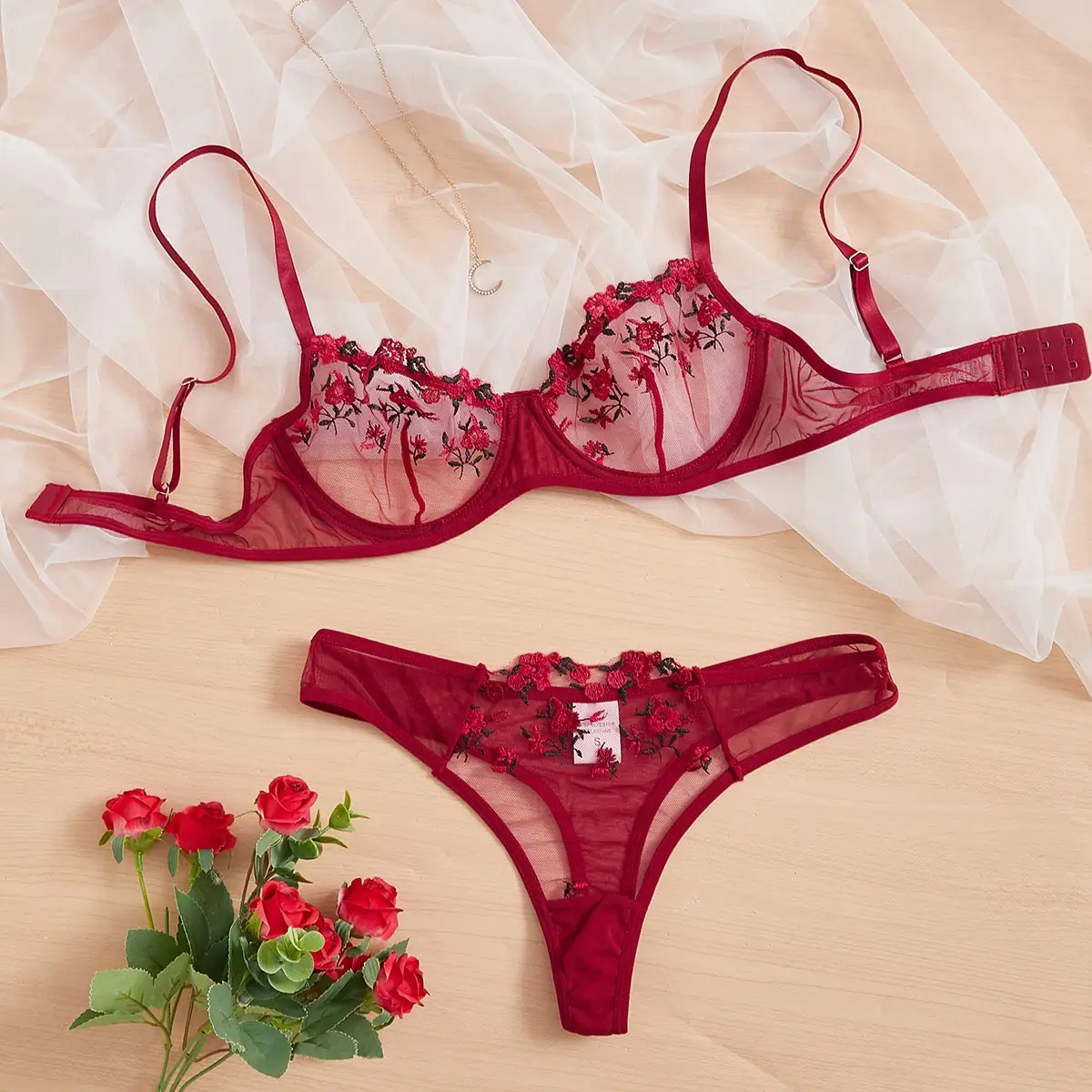 Sexy Embroidery Romantic Women Underwear Transparent Lingerie Push Up Bra Panty Set Bra Set