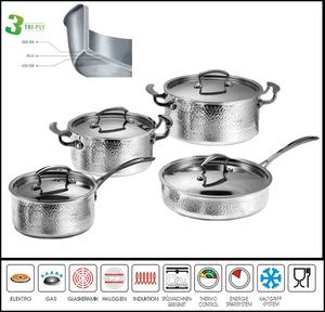 Ev mutfak pişirme için çelik kapaklı <span class=keywords><strong>8</strong></span> adet 3Ply kabartmalı paslanmaz çelik tencere Set tencere - Product Image 2