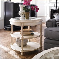 Table latérale ronde en bois style européen, sculpté à la main, design antique, blanc, meuble de salon