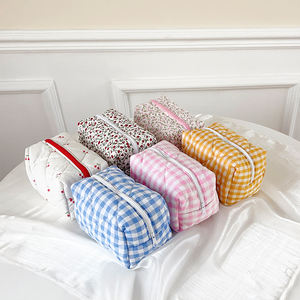 Bonitas bolsas de maquillaje de flores, bolsa de cosméticos de viaje, bolsa de maquillaje de algodón colorido, almacenamiento personalizado, bolsas florales de rizo rosa para mujer - Product Image 4