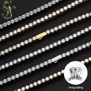 4 मिमी 5a घन ज़िरकोनिया टेनिस लिंक पुरुषों के लिए गोल्ड स्टील का रंग हार - Product Image 4