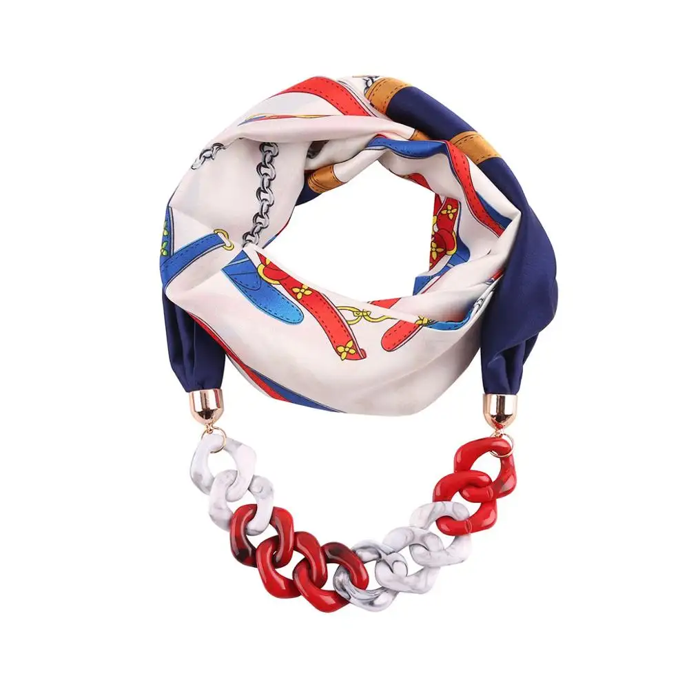 2022 New Design Silk scarf with chain necklace decoration clothing Accessories