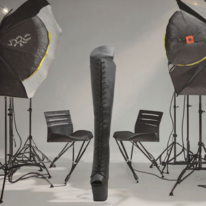 Botas góticas de plataforma para mujer, de 8 pulgadas, con tacón fino, para baile en barra, peep toe, sexy, fetiche, para discoteca, con cremallera cruzada sobre la rodilla, de nailon. - Product Image 2