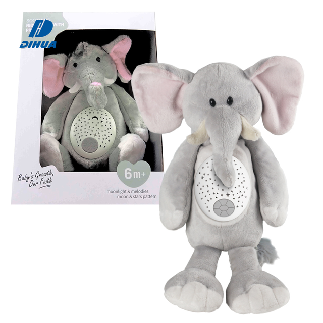 Musical Elephant Night Light Stuffed Animal Star Projector Lullaby Sound Machine Soft Baby Comforter Sleep Soother Toy