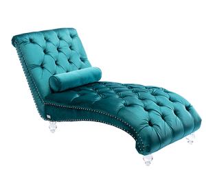 Modern Velvet Chaise Lounge <b>Chair</b> Button-Tufted Upholstery Pillow Wood Legs Eco-Friendly Design for Bedroom Living Room Office - Product Image 6