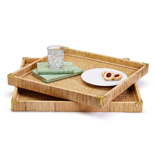 Lot de 3 grands plateaux carrés fabriqués à la main avec du rotin naturel pour le rangement et l'organisation de la maison pour la décoration. - Product Image 1