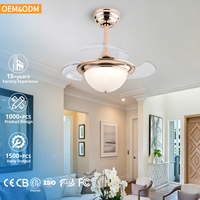 Ventilateur de plafond moderne silencieux de 28 pouces avec moteur DC, éclairage LED en fer, télécommande et 6 vitesses, montage discret pour salon