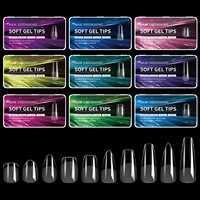 Marque privée 550 pièces Capsules d'ongles en gel souple, couvrance totale, courtes moyennes, formes Amande et Cercueil, finition mate, pour extension et pose française en acrylique