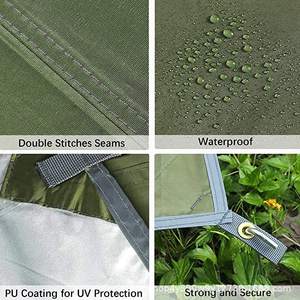 Bâche Woqi 300x300 cm en tissu Oxford vert militaire imperméable 3000 mm pour camping extérieur avec œillets et accessoires - Product Image 4