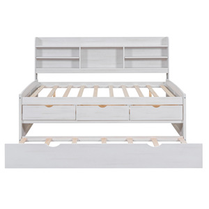 White Solid Wood <b>Storage</b> <b>Sofa</b> <b>Bed</b> With Bookshelves And Drawers For Bedroom - Product Image 5
