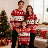 Nouveau pull de Noël assorti pour la famille, personnalisé OEM, en jacquard tricoté, motif dessin animé, pour adultes, enfants et tenues parent-enfant