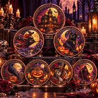 Pièce de monnaie 3D en cuivre pur 999 de 1 oz, artisanat métallique, thème sorcière et chat d'Halloween, avec boîte cadeau, impression UV en relief, objet de collection, souvenir, cadeau