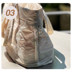 Oem Odm Quilted Nylon <b>Tote</b> Bag 15.6inch Large Capacity <b>Zipper</b> Closure Portable Fashion Lady Daily Travel Shoulder Bag - Product Image 6