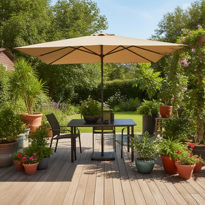 Sombrilla Rectangular para Mercado de 6.6 x 10 Pies con Manivela, Poste de Aluminio Inclinable, Poliéster, para Uso en Exteriores y Patios - Product Image 2